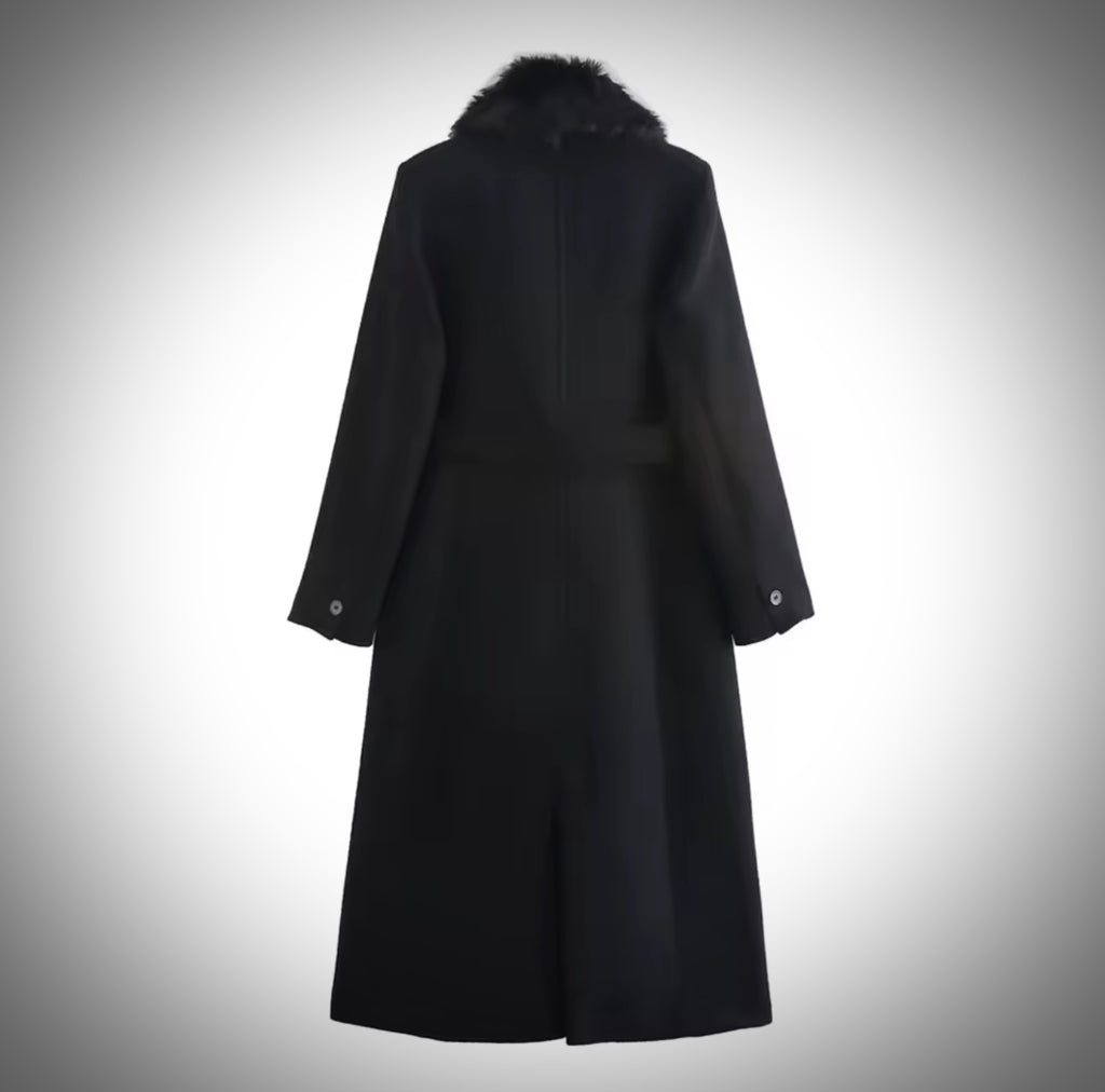 Women's Belt Warm Fur Collar Coat Flip Collar Pocket Button Decoration Autumn/Winter New Women's Wear