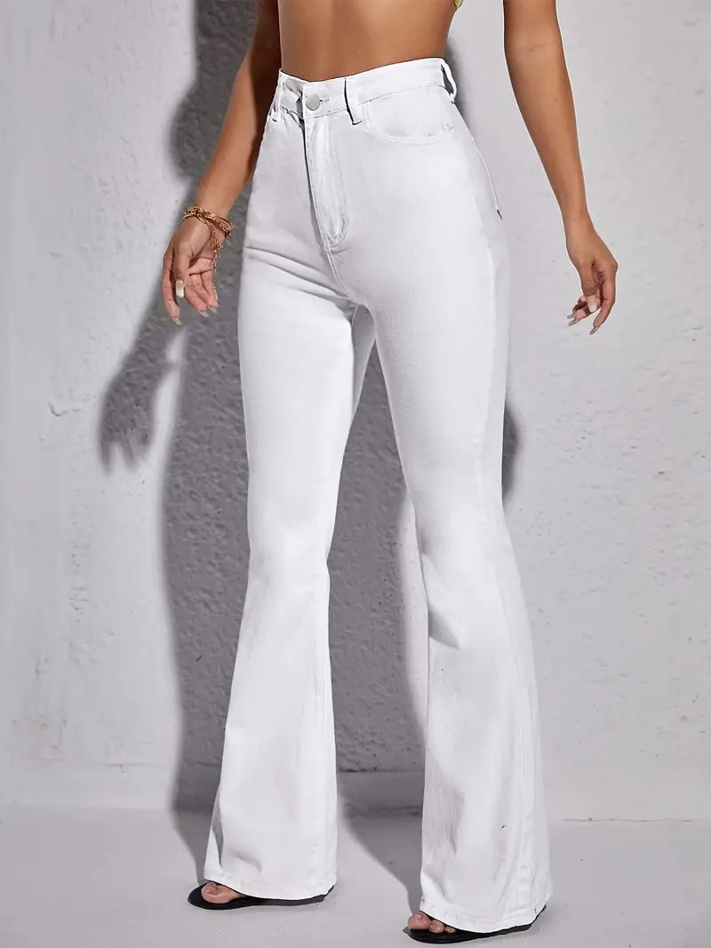 Ladies' White High-Rise Bell Bottom Jeans