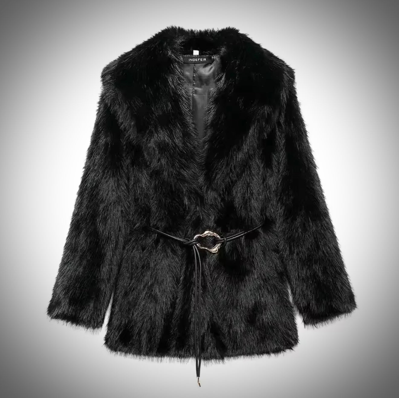 Women's Belt Decoration Collar Solid Color Medium Long Coat Autumn/Winter New Long Sleeve Loose Coat