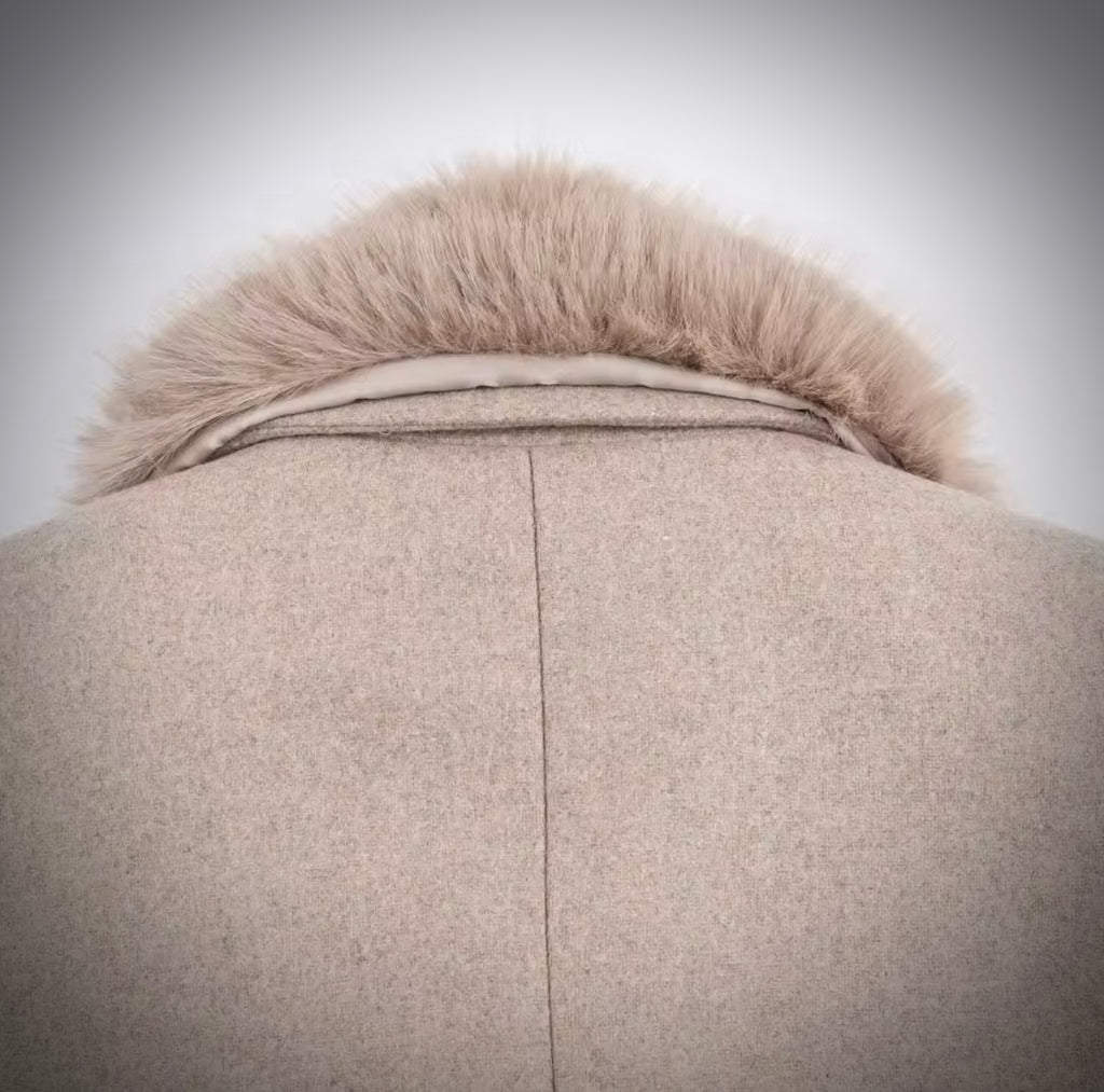 Women's Belt Warm Fur Collar Coat Flip Collar Pocket Button Decoration Autumn/Winter New Women's Wear