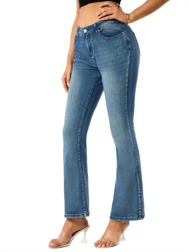 Blue High-Waist Bell Bottom Jeans