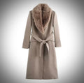 Women's Belt Warm Fur Collar Coat Flip Collar Pocket Button Decoration Autumn/Winter New Women's Wear