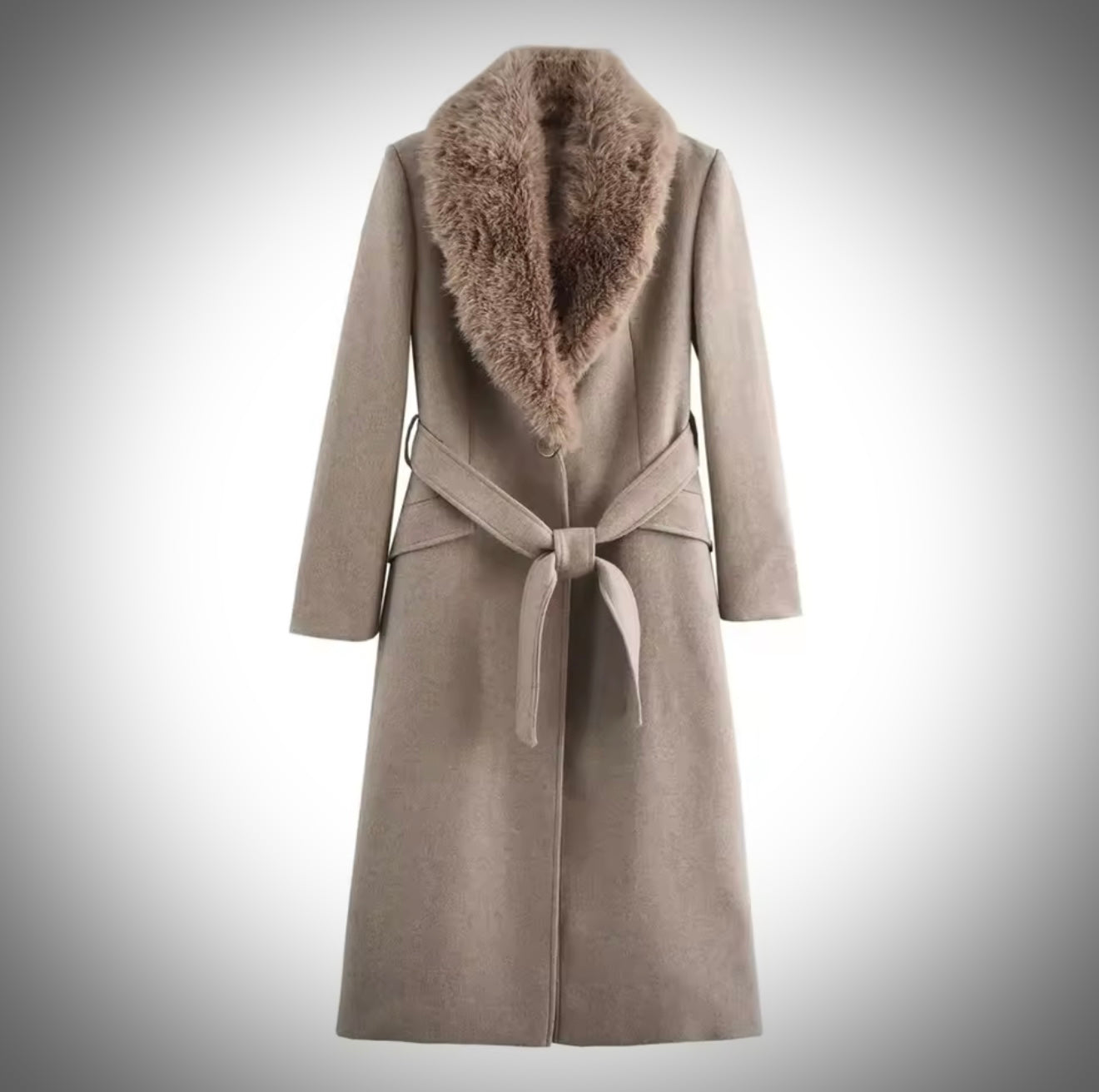 Women's Belt Warm Fur Collar Coat Flip Collar Pocket Button Decoration Autumn/Winter New Women's Wear