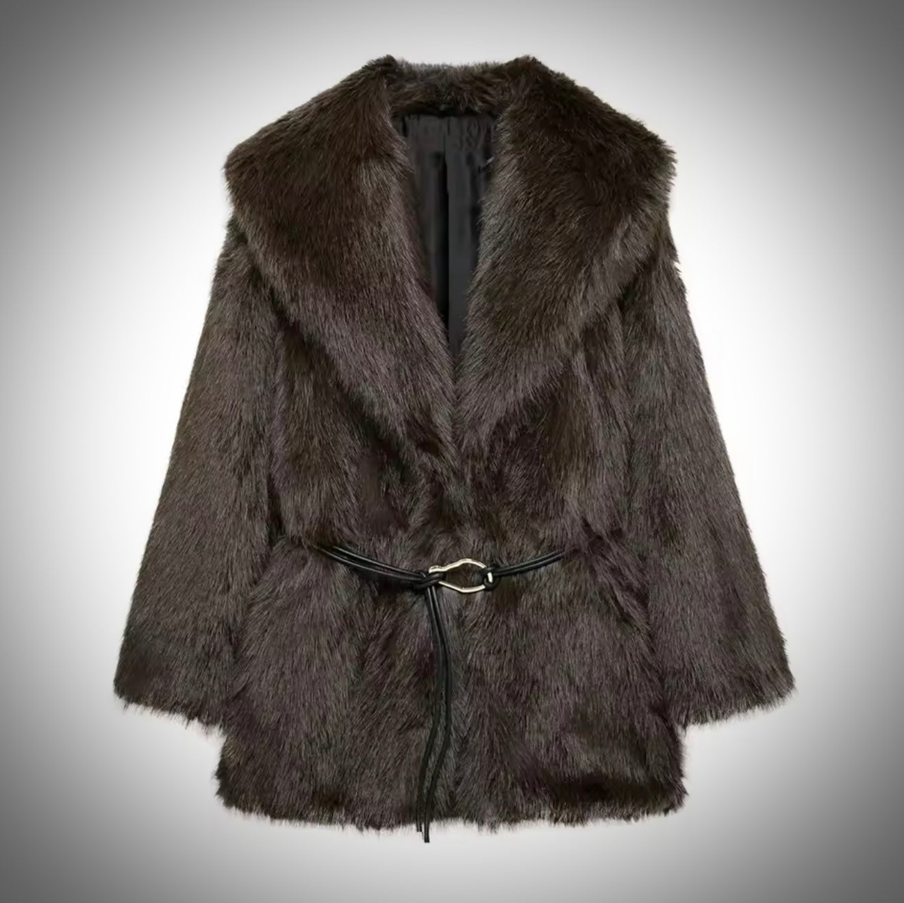 Women's Belt Decoration Collar Solid Color Medium Long Coat Autumn/Winter New Long Sleeve Loose Coat