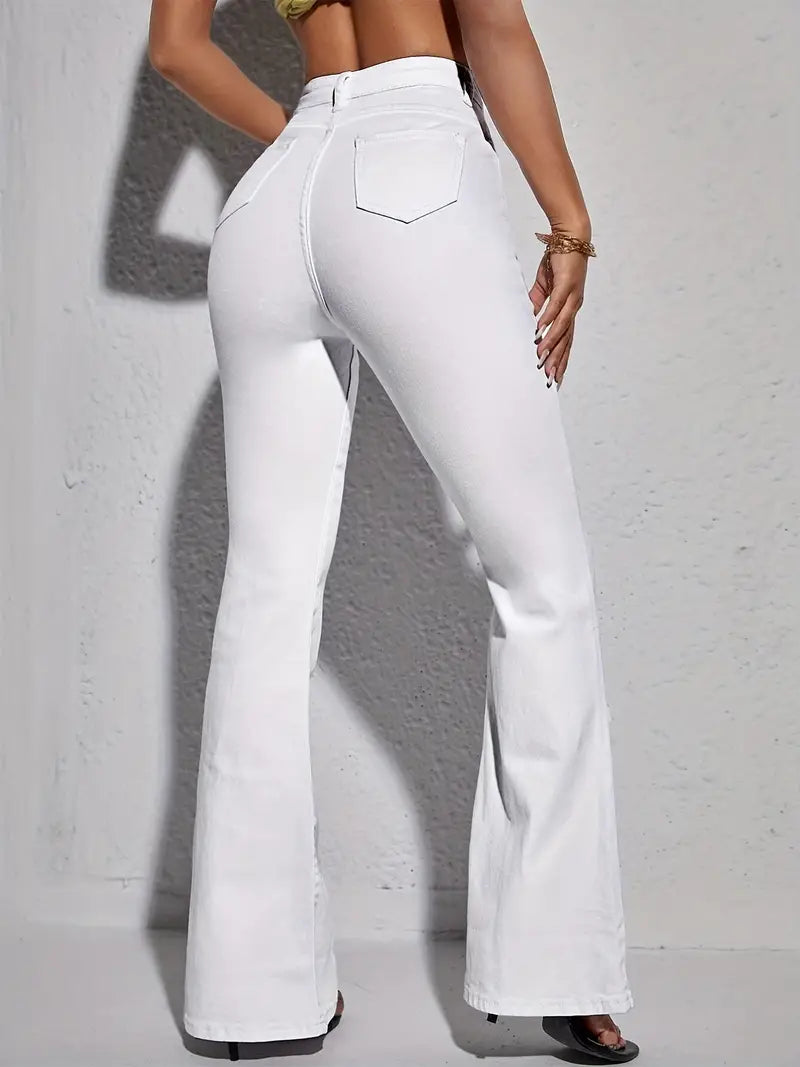 Ladies' White High-Rise Bell Bottom Jeans