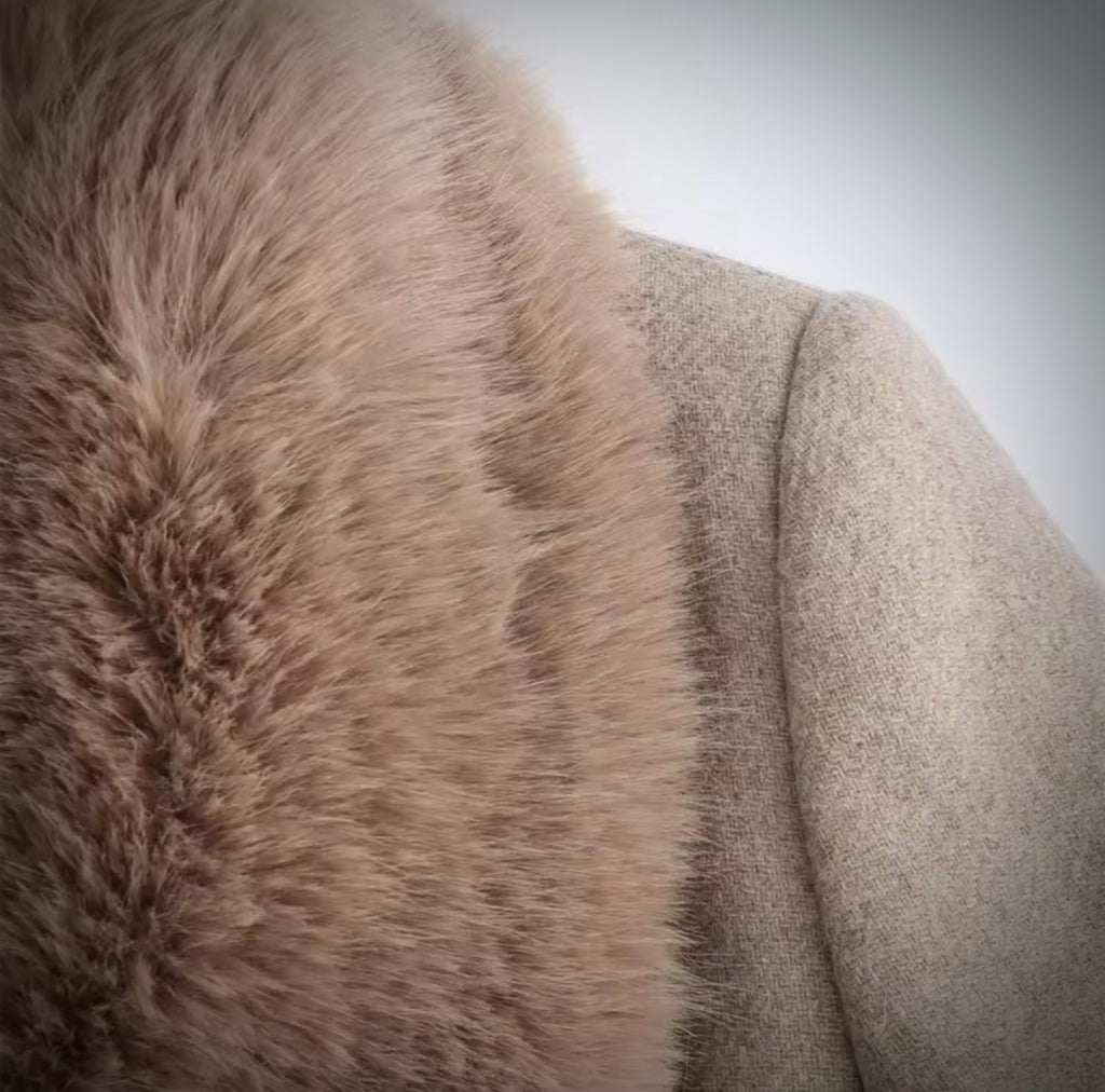 Women's Belt Warm Fur Collar Coat Flip Collar Pocket Button Decoration Autumn/Winter New Women's Wear