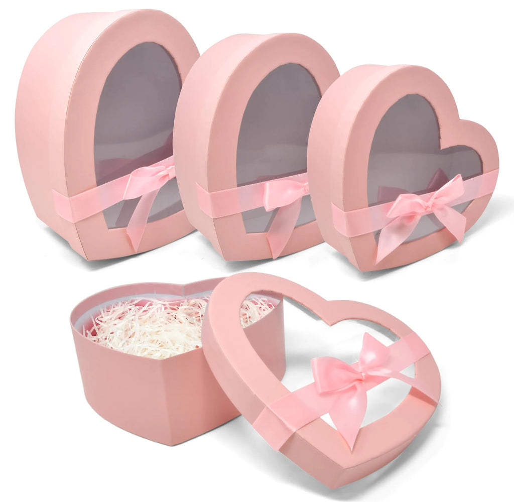 Valentine's Pink Heart-Shaped Nesting Boxes 3 Pack with Bows