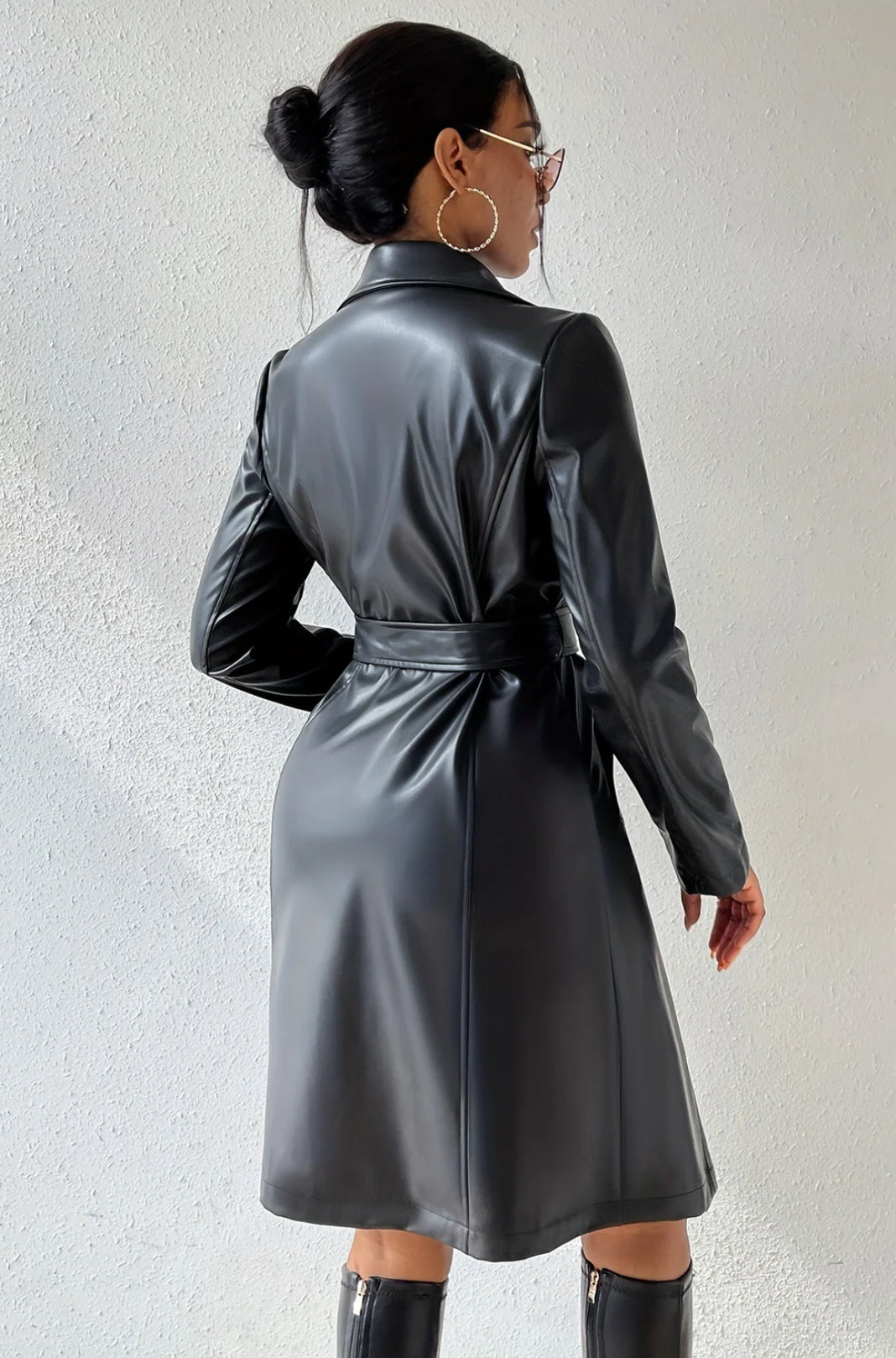 Women's Chic PU Leather Slim Trench Coat