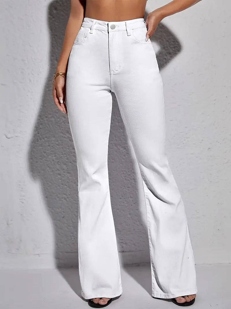Ladies' White High-Rise Bell Bottom Jeans