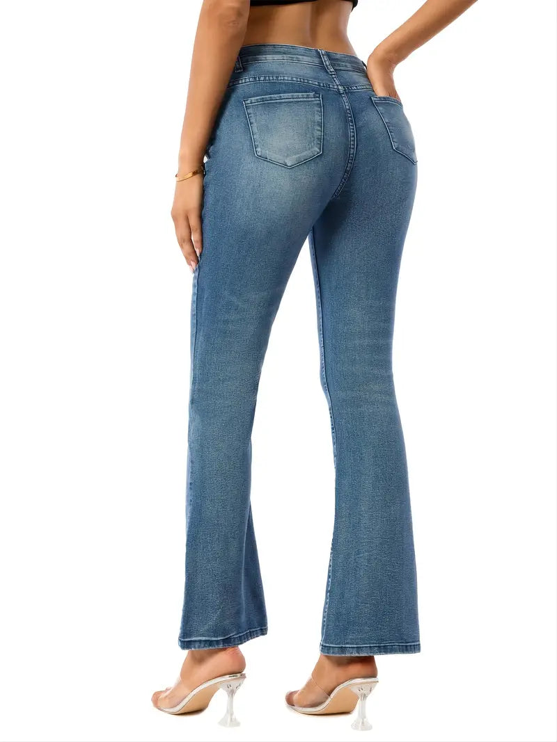 Blue High-Waist Bell Bottom Jeans
