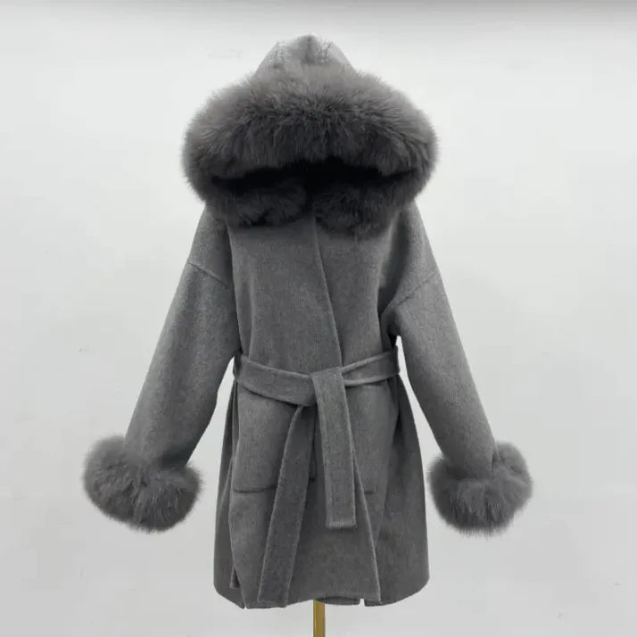Wool Blend Fur-Trim Coat
