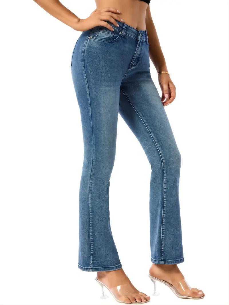 Blue High-Waist Bell Bottom Jeans