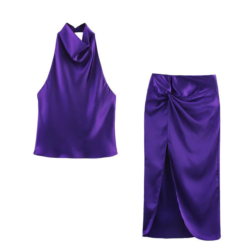 Silk-Satin Halter Gown