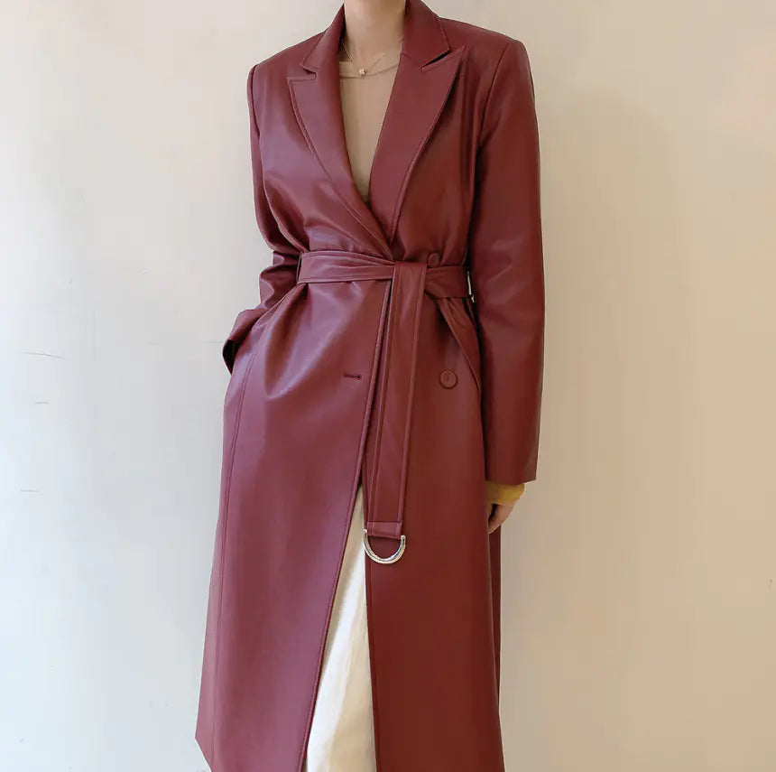Classic Leather Look Trench Coat