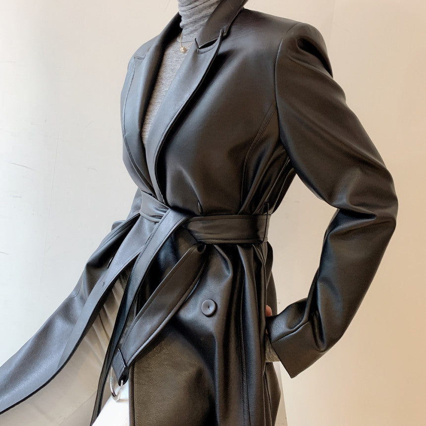 Classic Leather Look Trench Coat