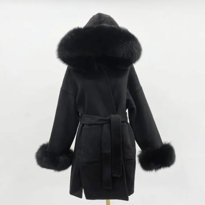 Wool Blend Fur-Trim Coat