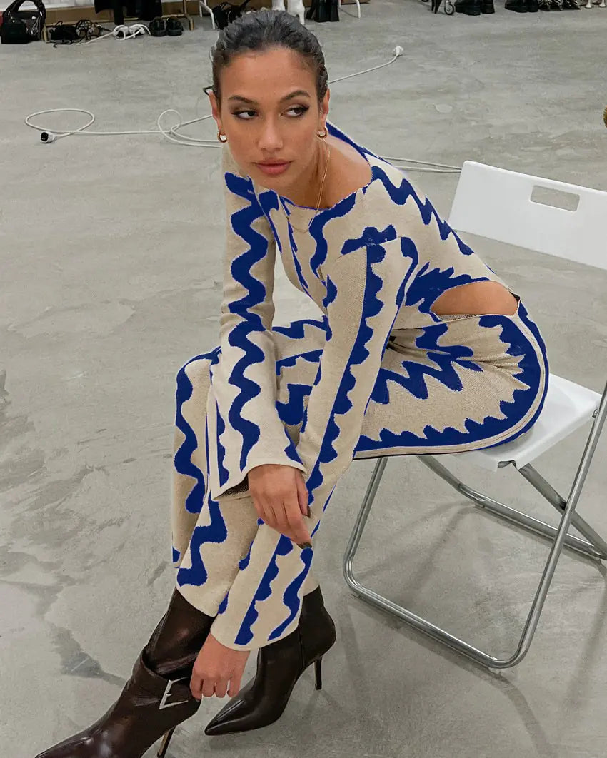 Elegant Knit Wave-Pattern Long Dress