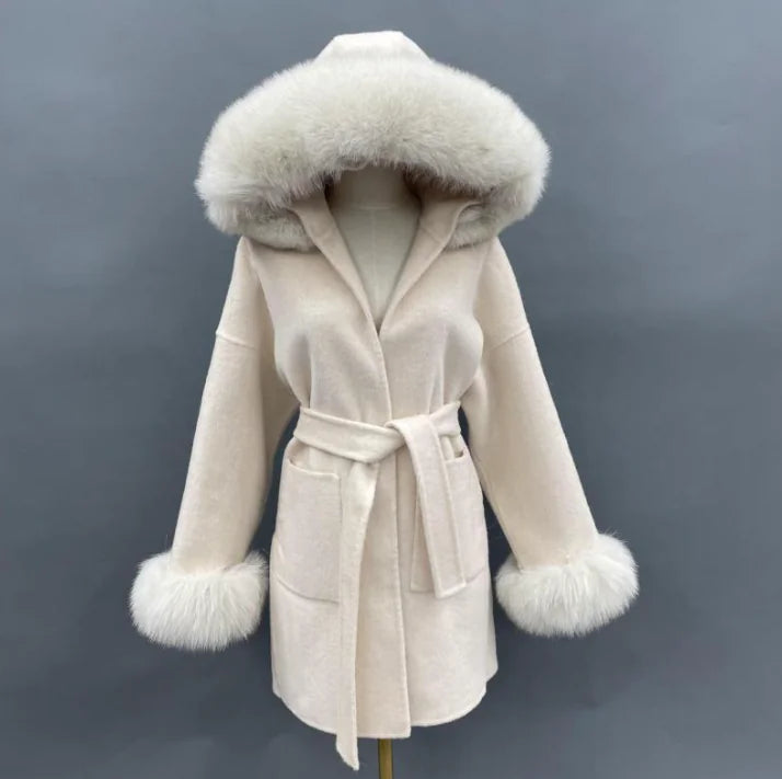 Wool Blend Fur-Trim Coat
