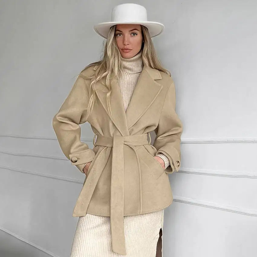 Khaki Suit Collar Trench Coat